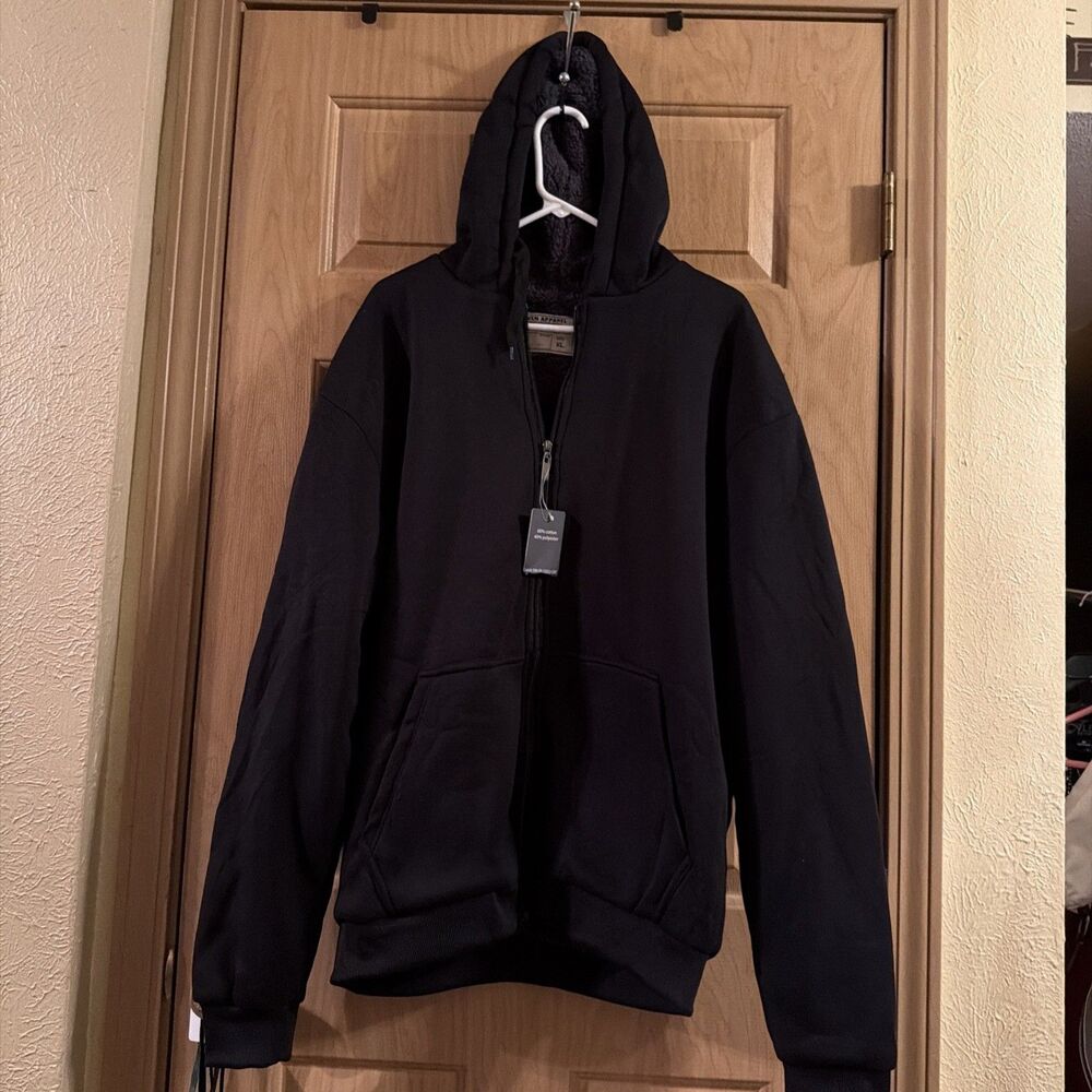 NEW SEVEN APPAREL SHERPA LINED HOODED JACKET MENS XL HOODIE BLACK.  60% COTTON !